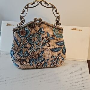 Elegant Floral Embroidered And Beaded Handbag
